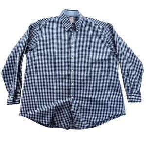 Brooks Brothers 346 Men Shirt XL Blue White Gingham Check Button Down Top Casual